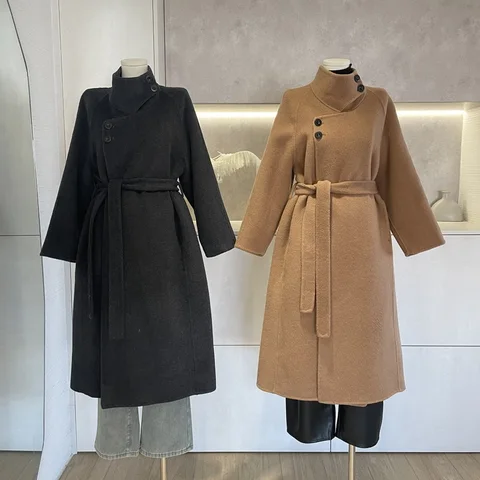 DNBS женское пальто весна/осень полиэстер черный/верблюжий