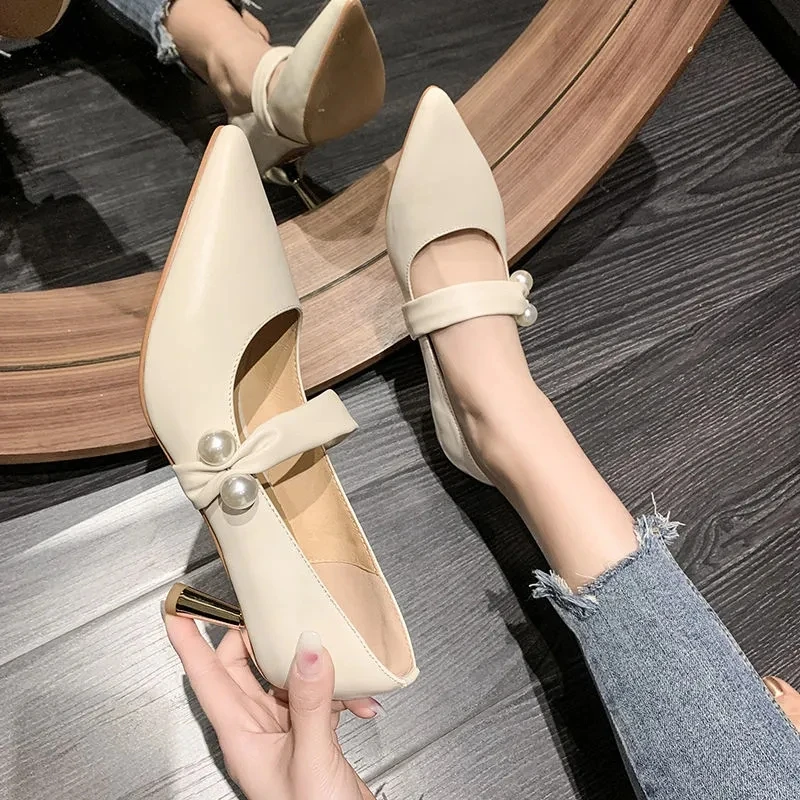 

2022 Spring And Summer Women's Shoes Thin Heel Retro French Temperament Pointed Gentle Lady Simple And Versatile Single Shoes