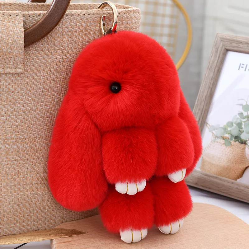 Three Model Size 100% Natural Rex Rabbit Fur Cute Fluffy Bunny Keychain Real Fur Key Chains Bag Toys Doll Lovely Keyring Pendant images - 6