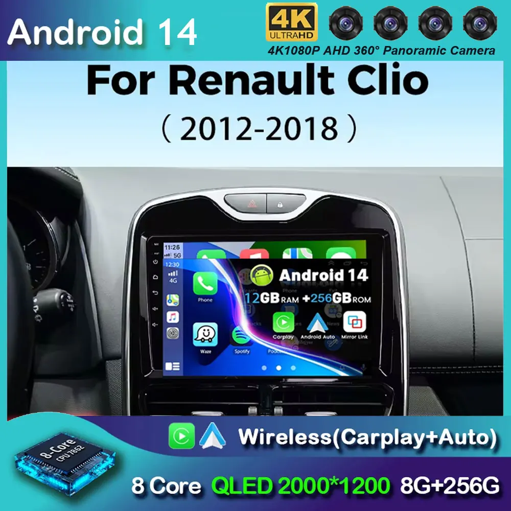 Android 14 для Renault Clio 4 BH98 KH98 2012-2016 2K QLED Автомобильный радиоприемник Мультимедийный