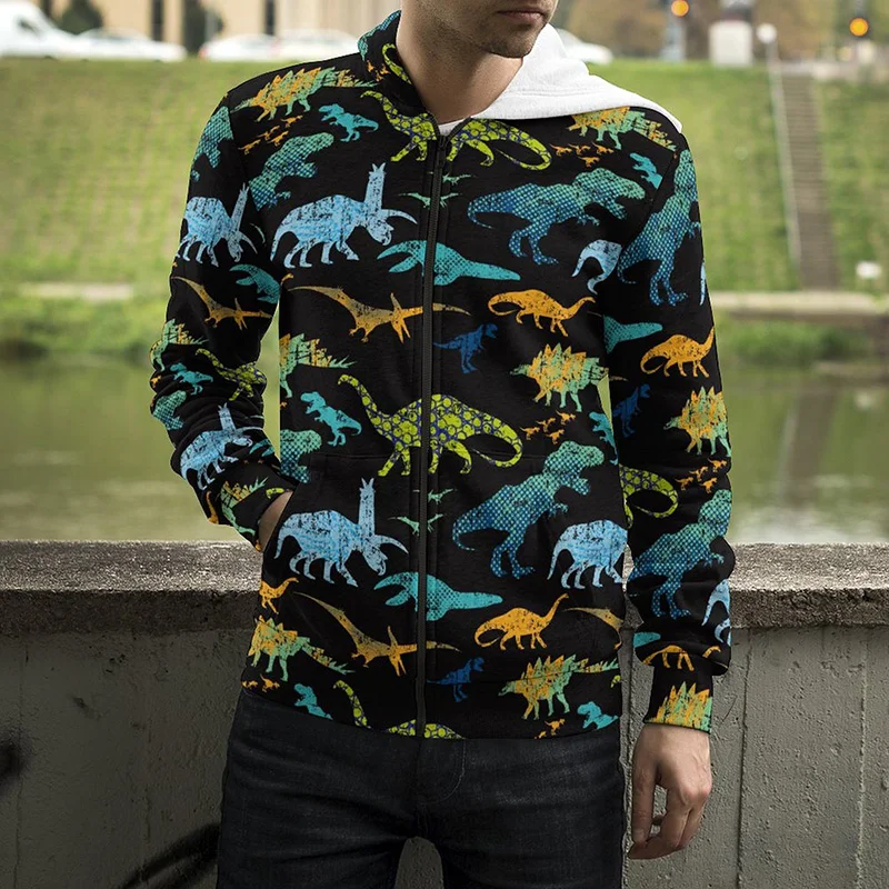 

New Green Military Camouflage Dinosaur Shark Zip Up Hoodies Men Women 3D Printed Sweatshirts Fashion Streetwear Coats Clothes