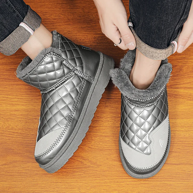 

Chunky Men's Boots New Men Shoes Winter Plus Velvet Warm Cotton Shoes Big Size 45 Snow Boots Men's Versatile Slip-on Short Boots