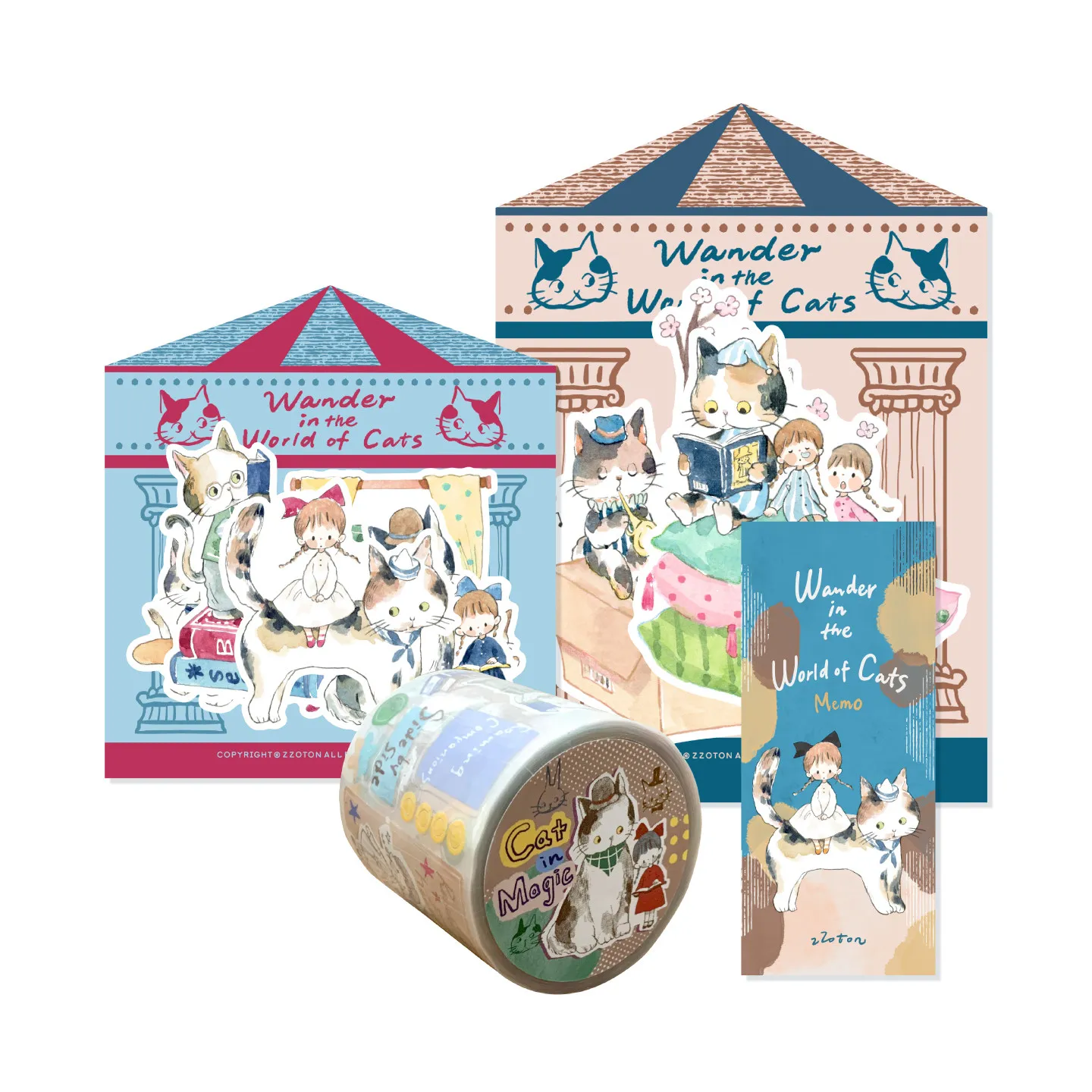 Фото Декоративная лента Zzoton Studio Vintage Wander In The World Of Cats Washi PET для планировщиков, изготовления открыток, скрапбукинга и DIY-проектов №4
