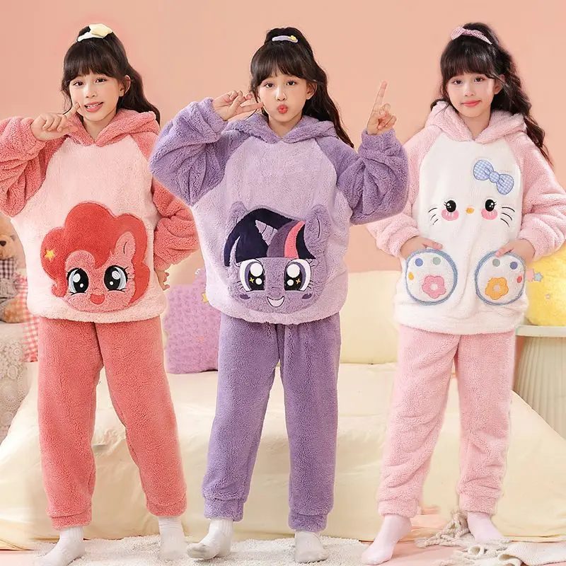 10-22 ярдов пижамы для мальчиков и девочек в стиле аниме My Little Pony зимняя теплая