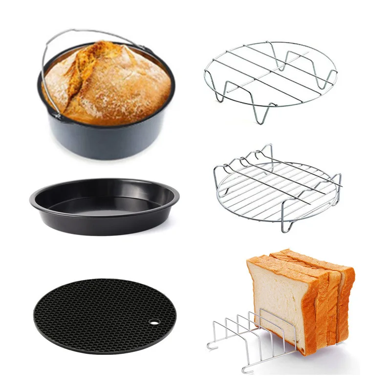 

Toaster Oven Baking Air Fryer Accessories 6 Sets Of Cake Basket Barbecue Frame Pizza Disk Shaft Inch 7 8