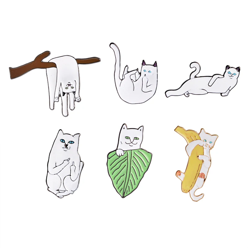

6 Styles White Cat Brooch Bag Clothes Lapel Pin Badge Jewelry Gift for Friends Kids