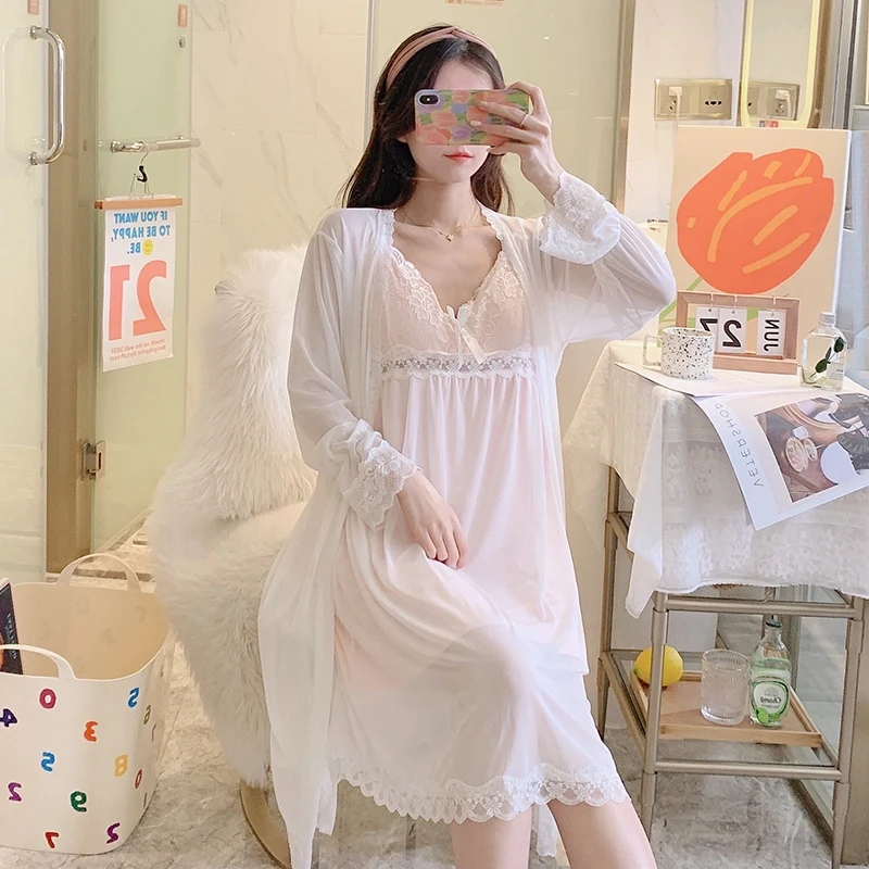 Женское кружевное ночное белье из модала комплект 2 предметов для осени 2024