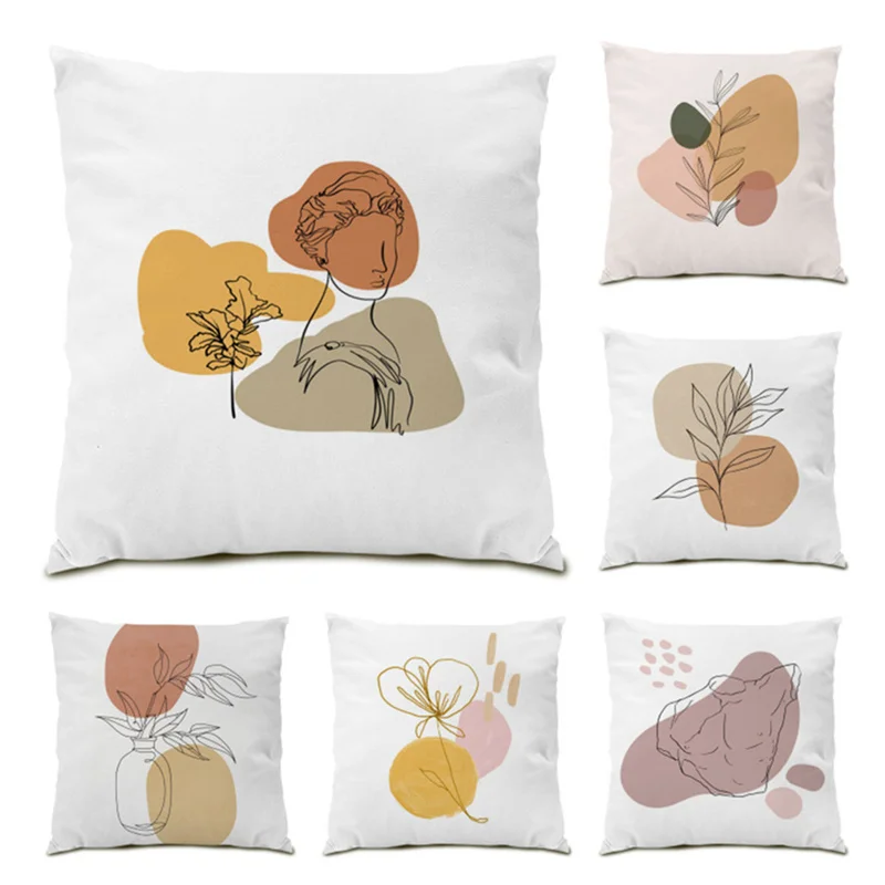 

Artistic Flower Soft Velvet Abstract Geometry Sofa Decorative Pillowcase Decoration Modern Cushion Cover Polyester Linen E0567