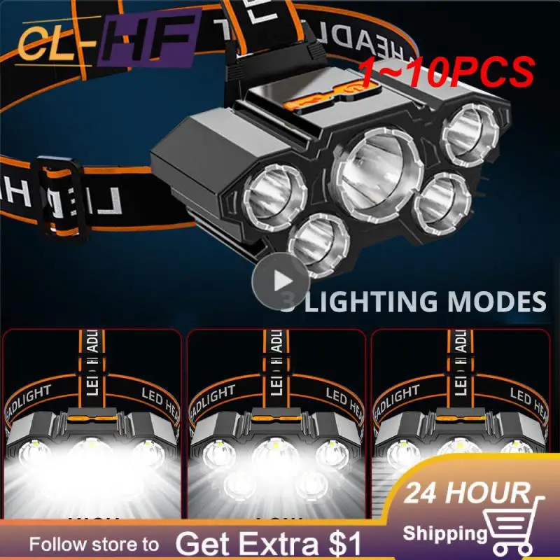 

1~10PCS Led Strong Headlight Super Bright Head-Mounted Flashlight Usb Rechargeable Built-in Battery Outdoor Rechargeable Night