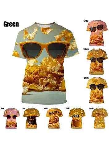 Новая интересная повседневная уличная футболка с 3D принтом, мужская футболка с круглым вырезом и картофельными чипсами, женская и детская футболка с короткими рукавами