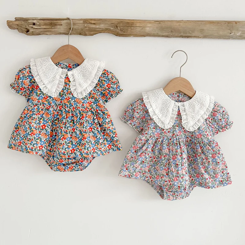 Korean Style Newborn Baby Girls Jumpsuit Short Sleeve Floral Printing Cotton Summer Baby Girls Clothes Toddler Baby Girl Romper
