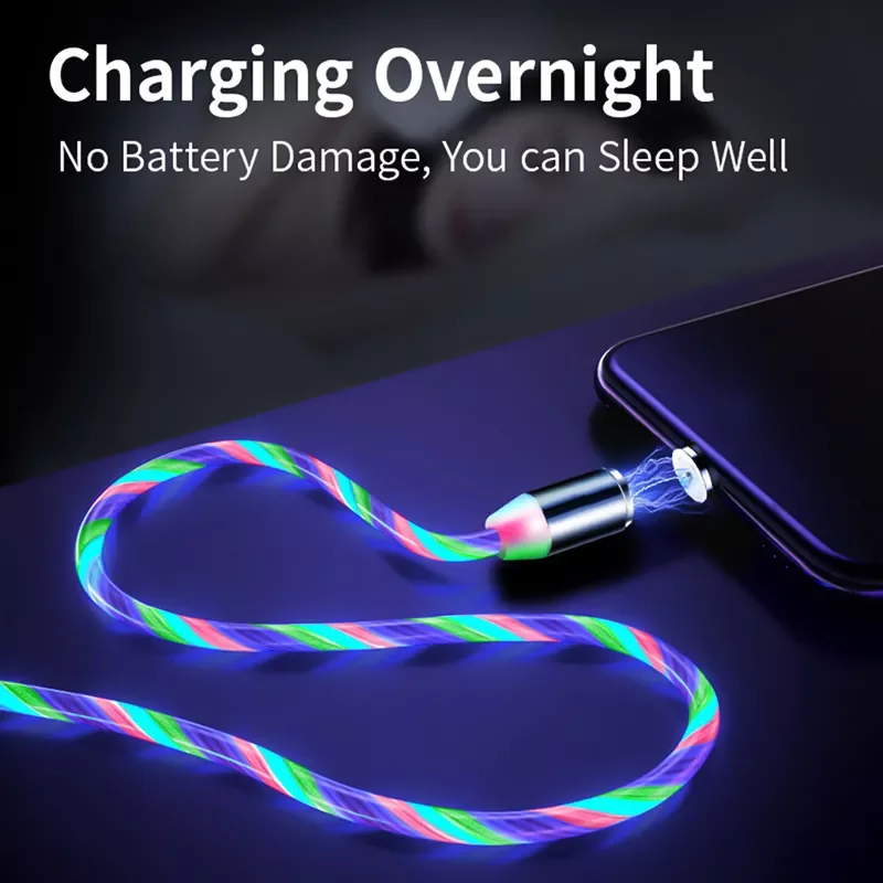 Luminous Cable LED Glow Flowing Micro USB Type C Fast Charging Cord For Android Phone Bright Charger Cable