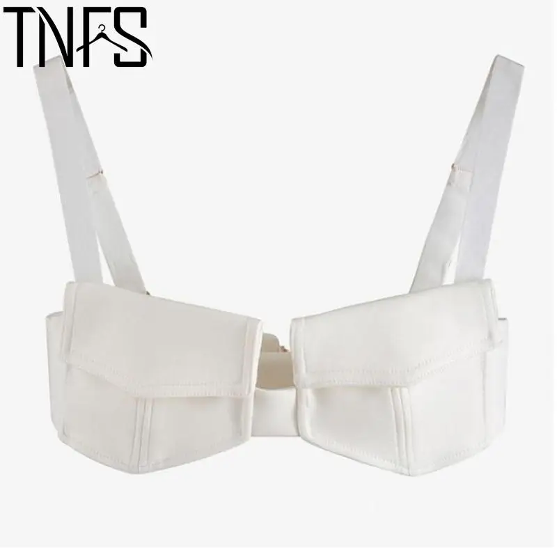 

Женский укороченный Топ без бретелек TNFS, пикантное нижнее белье без бретелек, с карманами, короткий жилет, 2022
