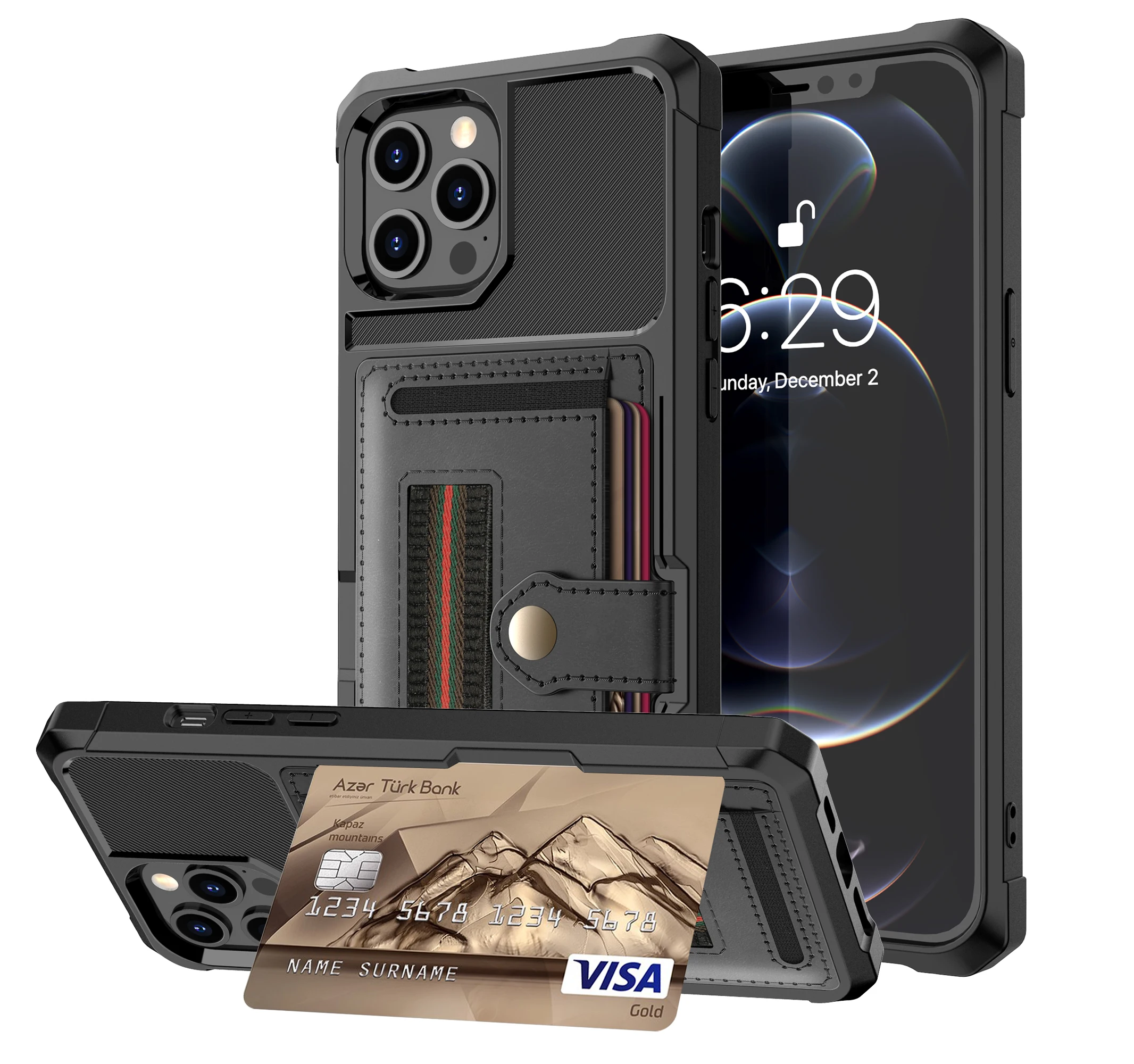 

Shockproof With Card Slot Stand Phone Case Cover For iPhone 7 8 Plus X Xr 11 12 Mini 13 Pro Max