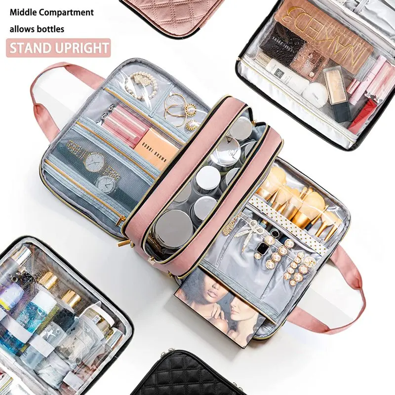 Women Toiletry Bag Travel Makeup Bag Stand Up Cosmetic Bag Pink