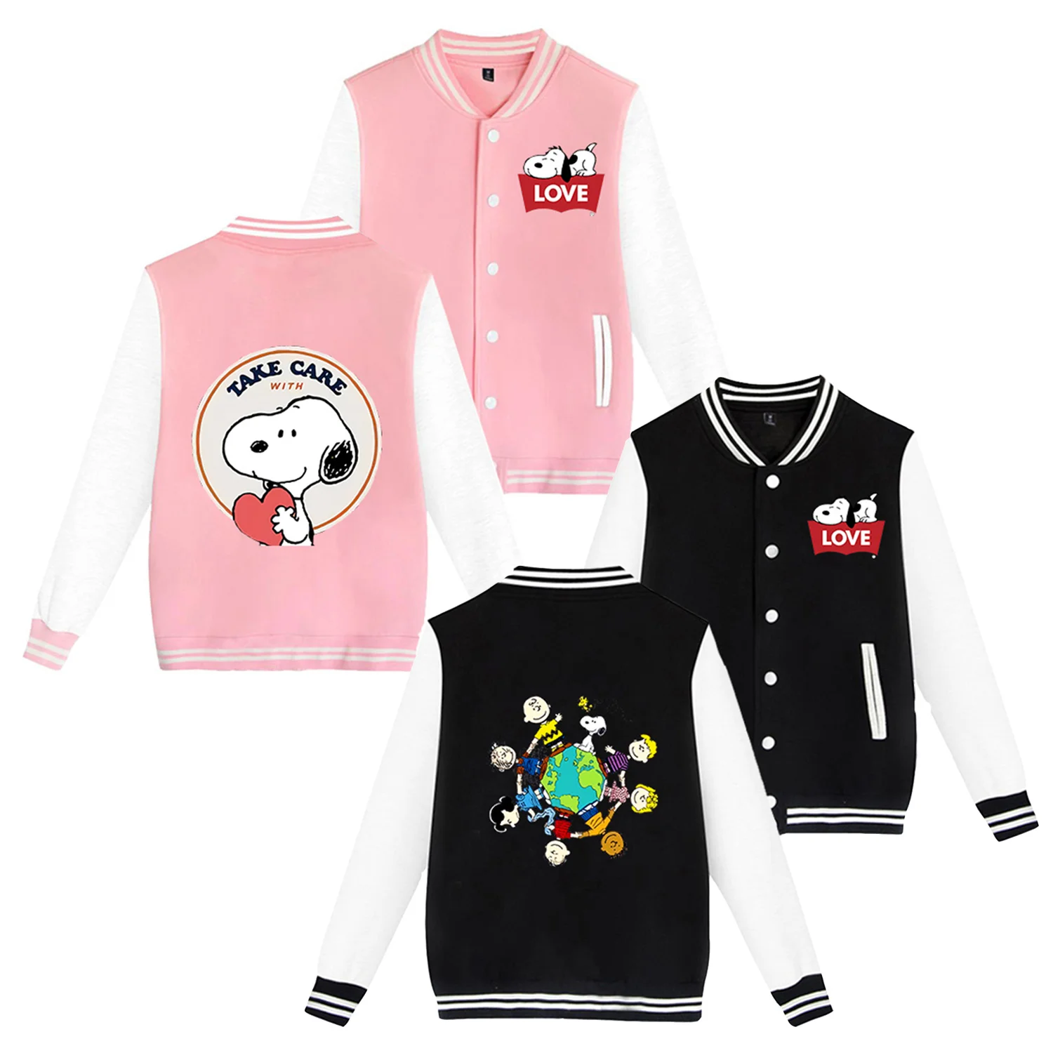 Snoopys Baseball Jacket for Women Men Streetwear Clothes Cartoon Printed Spring Autumn Jackets Adult Casual Fashion Hip Hop Coat