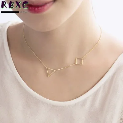 

RXBC S925 Sterling Silver Necklace geometric triangle square Necklace Korean fashion silver jewelry