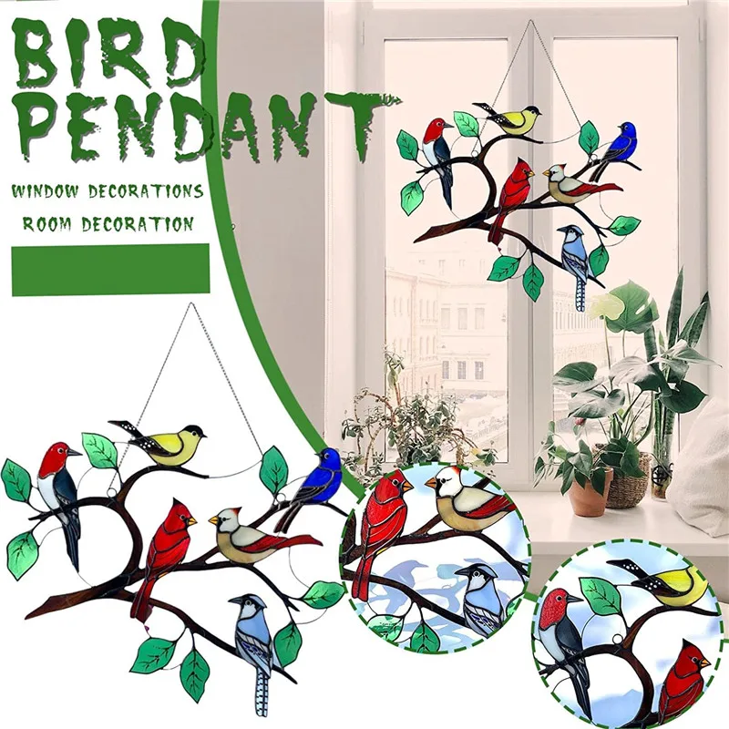 

Pendant Mini Stained Hummingbird Metal Window Hangings Acrylic Suncatcher Wall Hanging Colored Birds Decor Room Accessories