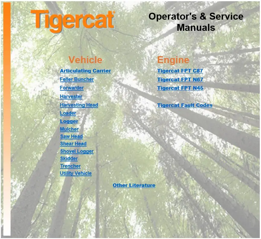 

Руководство оператора и обслуживания Tigercat, полный DVD