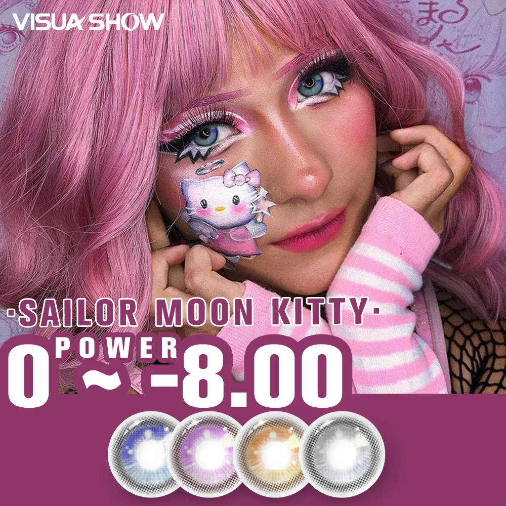 

VISUASHOW ILOR MOON KITTY Colored Contact Lens Anime Cosplay Multicolor Lenses 2pcs Myopia Contact Lenses -1.00 to -8.00