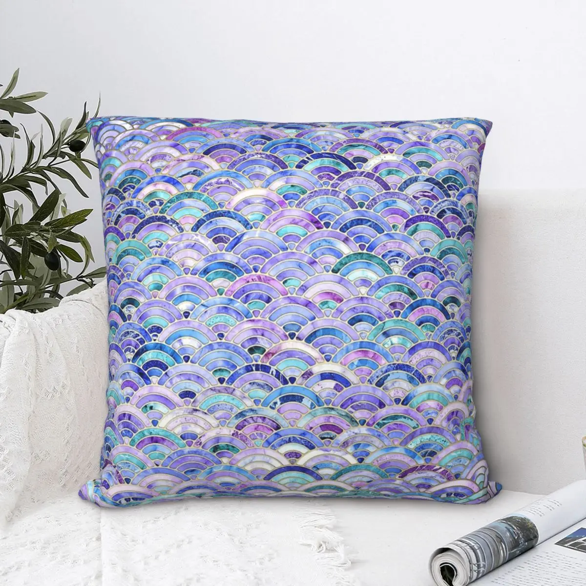 

Marble Mosaic In Amethyst And Lapis Lazuli Polyester Cushion Cover Design Art Sofa Car Decorative Reusable Cojines Decorativos