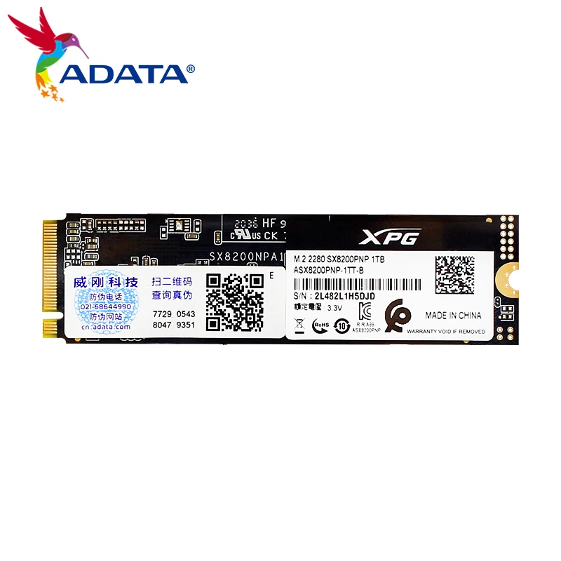 ADATA XPG SX8200 PNP M.2 2280 PCIe Gen3x4 SSD 1 ТБ 2 Внутренний твердотельный накопитель 3D TLC для