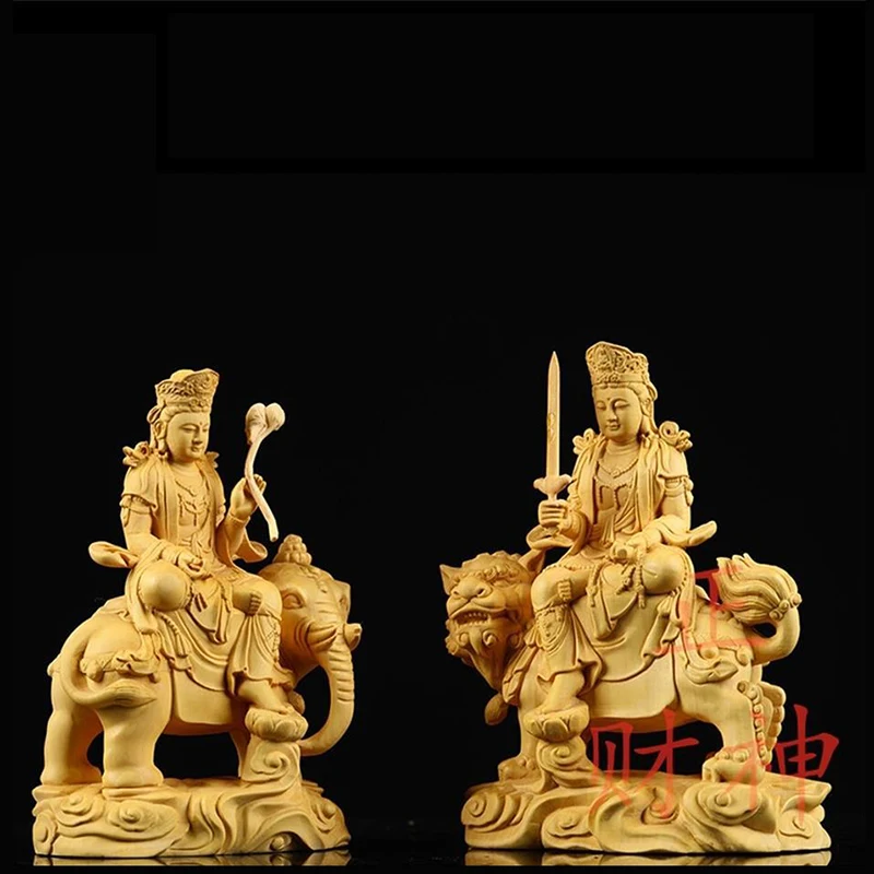 

Solid wood Manjusri Samantabhadra Bodhisattva statuesModern art wooden sculpture Feng Shui decorative statue in home living room