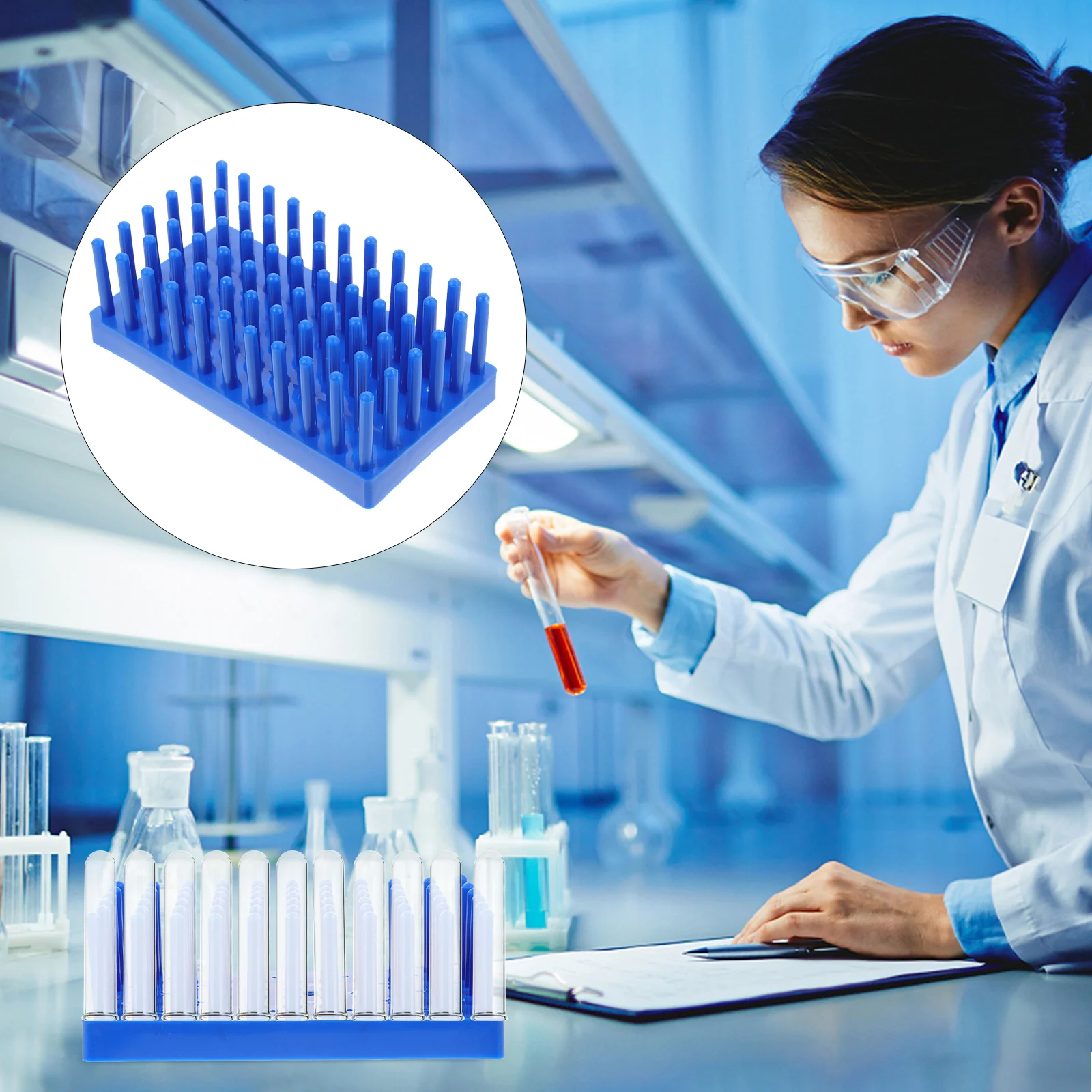 

Test Tube Peg Drying Rack Holder Blue Test Tube Rack Stand for Laboratory