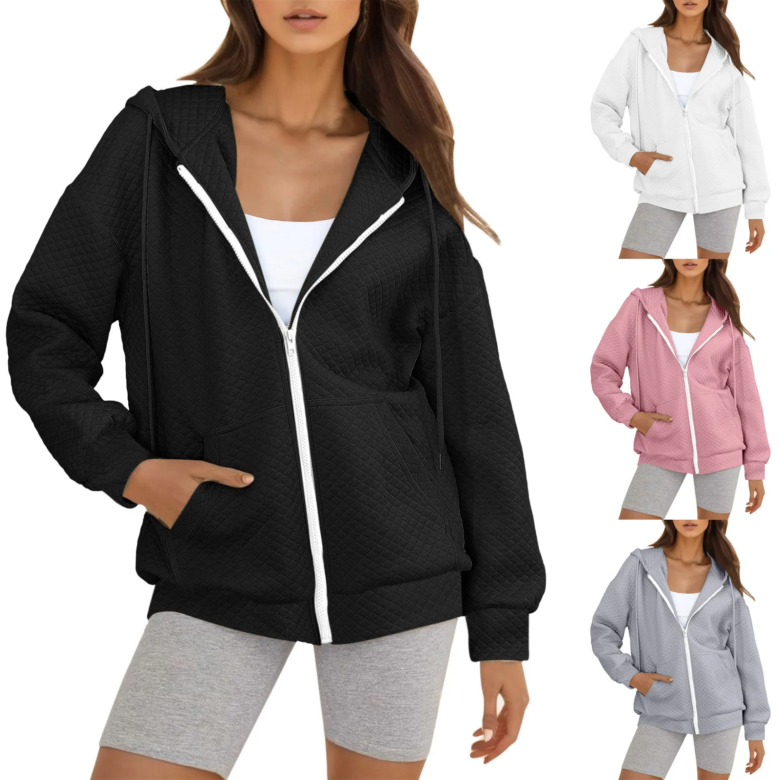 

Женская толстовка на молнии, с карманами и длинным рукавом