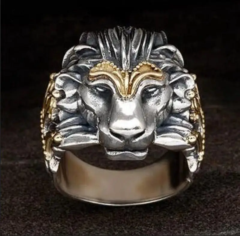 New Animal Shape Two-Color Lion Head Ring for Men's Wild Domineering Personality Trend Fashion Accessories Jewelry |