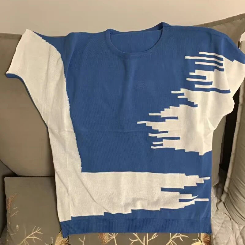 Летний свитер контрастных цветов пуловер Женская винтажная Свободная