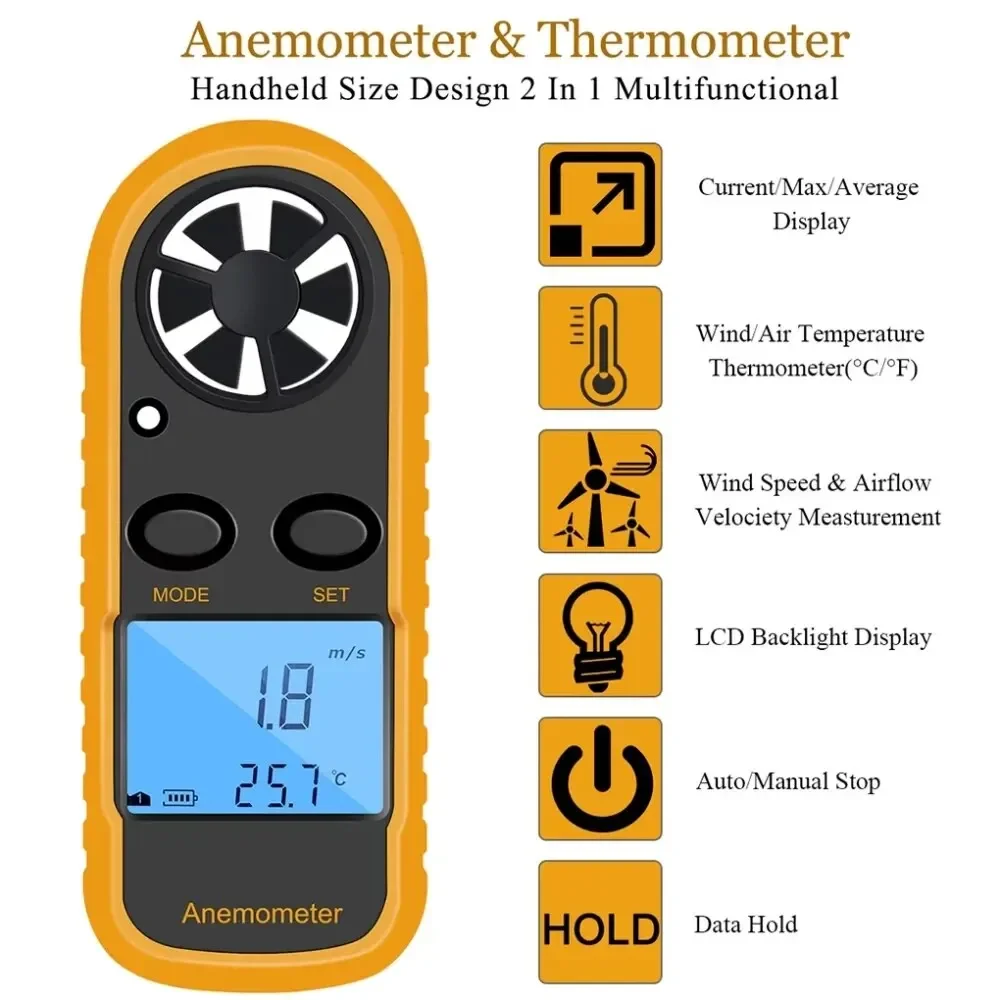 LEC цифровой анемометр портативный Anemometro термометр GM816 измеритель скорости ветра