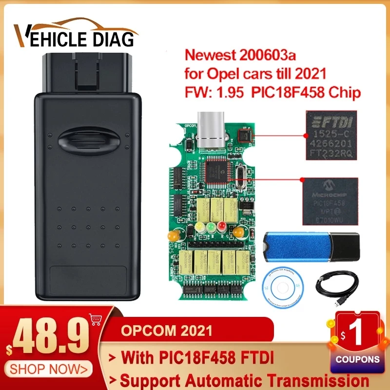 

OPCOM 2021 200603a With PIC18F458 FTDI obd2 Diagnostic Tools for Astra For Opel 2021 OBD 2 Scanner Code Reader Reset Program ECM