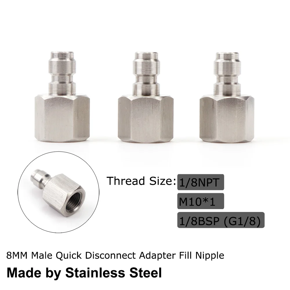 

3 шт. быстроразъемный штекер, наполнитель из нержавеющей стали, адаптер для Соска с внутренней резьбой 1/8NPT 1/8BSP M10 для кнута, шланга, зарядного шланга