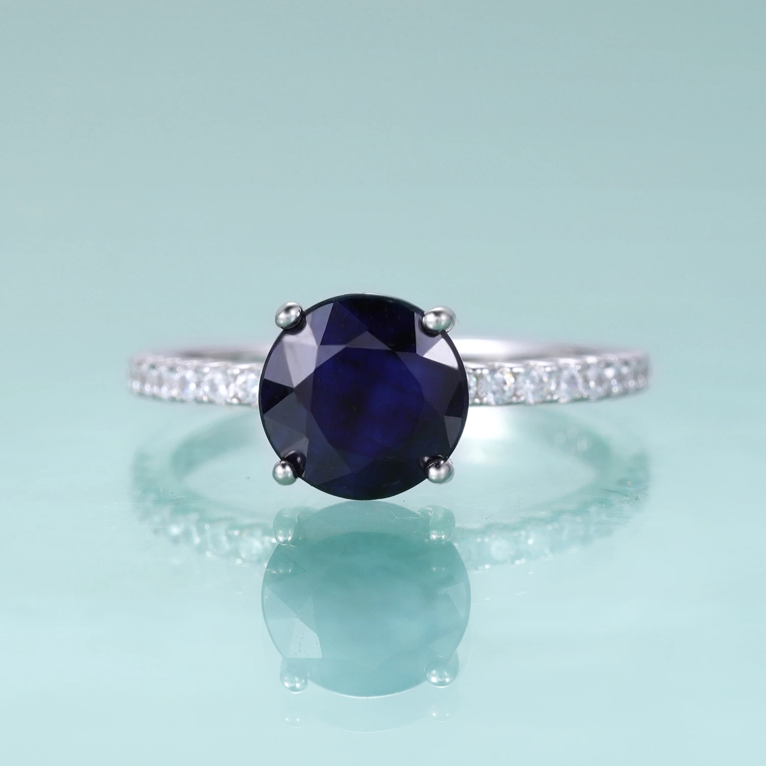 

GEM'S BALLET September Birthstone Vintage 8mm Round Blue Sapphire Engagement Ring 925 Sterling Silver Dainty Promise Ring