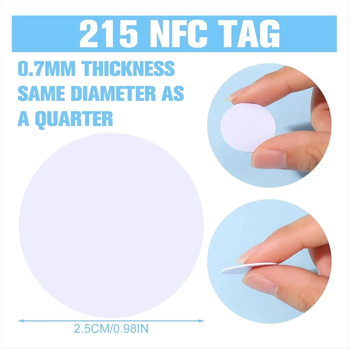 Фото AB45 80 шт. NFC-метки Ntag 215, круглые NFC-стикеры с чипом, перезаписываемые NFC-карты, NFC-метки с клейкой основой для устройств с поддержкой NFC №5