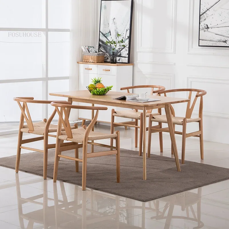 

Scandinavia Solid Wood Dining Chairs for Dining Room Armchair Nordic Designer Creative Household Backrest rope Chair GY50GP