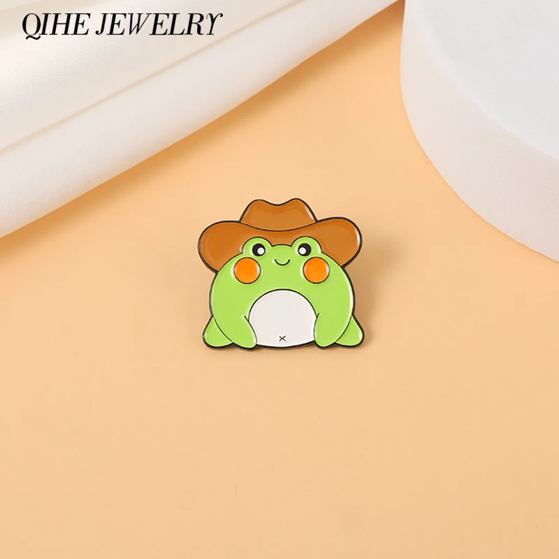 

Cute Cowboy Frog Enamel Pins Animal Custom Metal Brooches Badge Jacket Backpack Accessories Gift Women Men Jewelry