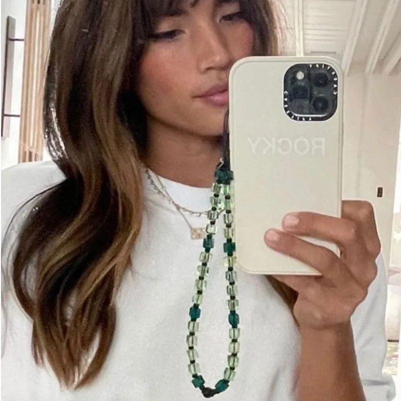 

SAFACEL Cell Phone Lanyard Crystal Beads Mobile Phone String Anti-Lost Wrist Strap Hanging Cord Bracelet Chains Wristband