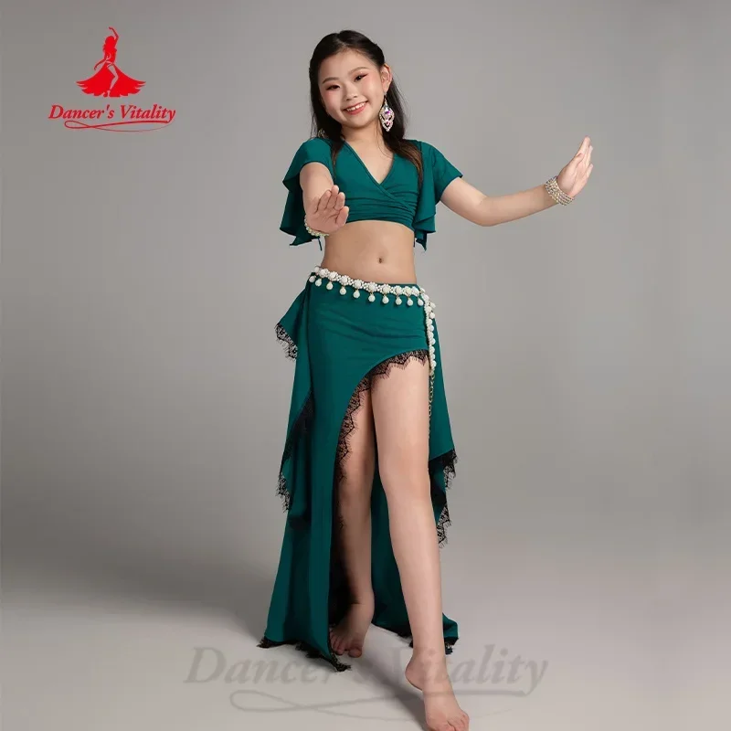 Одежда для тренировок BellyDance детей топ с коротким рукавом и V-образным вырезом +