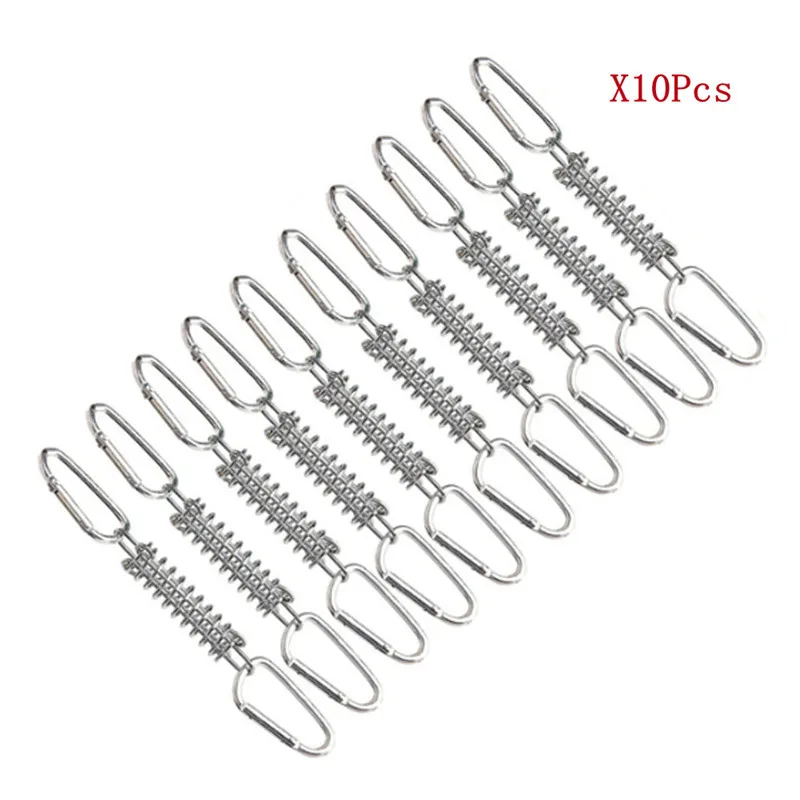 

10 pcs/set tent wind rope steel spring buckle tent tensioner camping deck tack with carabiner clip awning tensioner fixing hook