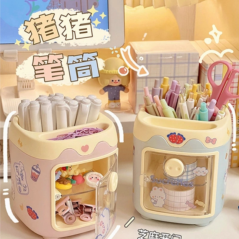 Porte-stylo cochon Kawaii  conteneur de rangement  organisateur de bureau  brosse  bande washi