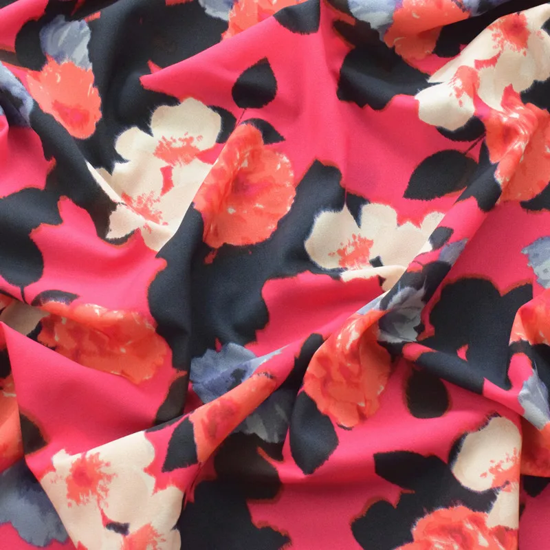 

Fashion Fabric Art Four Side Elastic Chiffon Fabric Spring And Summer Printed Fabric Ink Style Flowers Are Not Elastic