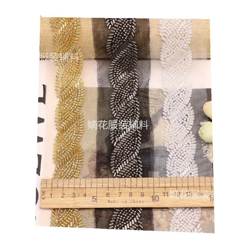 Сетчатое кружево с узором листьев и вышивкой бисером платье сделай сам передний