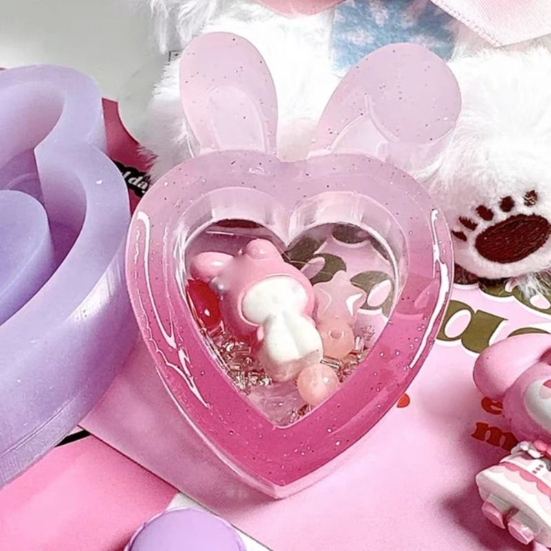 

Rabbit Ears Ornament Silicone Epoxy Mold DIY Keychain Pendant Jewelry Crafting Mould for Valentines Gift
