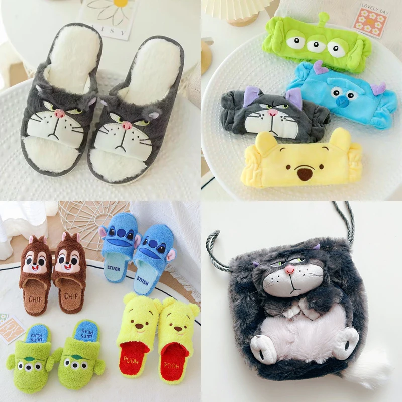 

Cartoon Cute Lucifer Bad Cat Sulley Alien Pooh Home Soft Plush Slippers Eye Patch Hair Band Cosmetics Storage Bag Girl's Gift