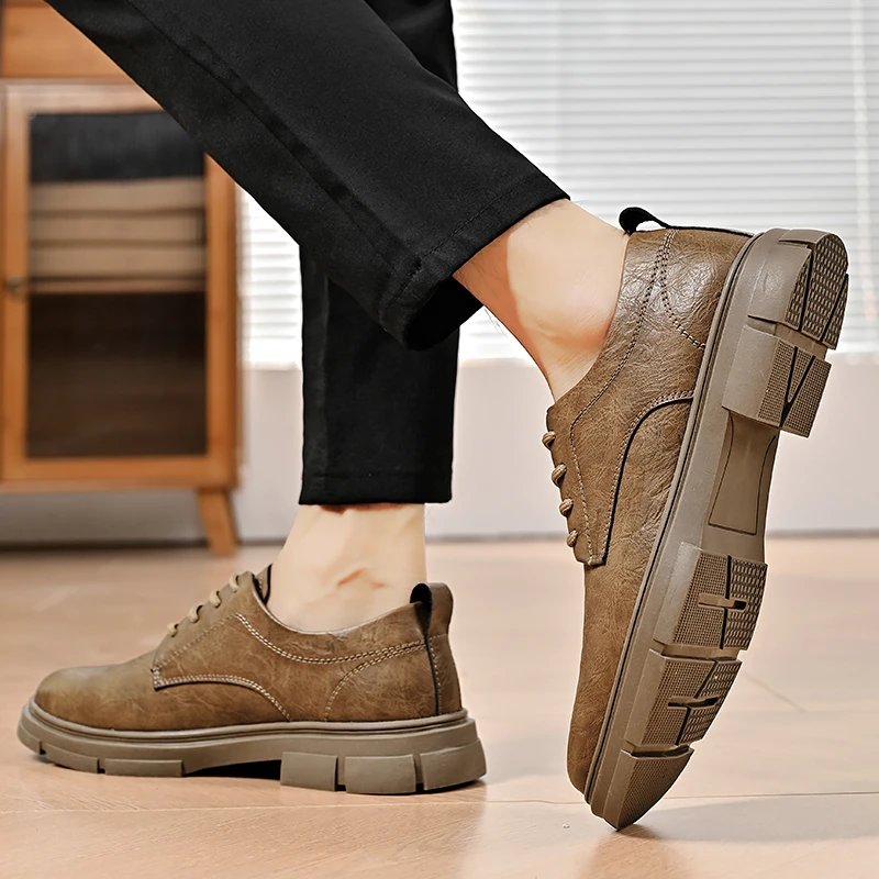 

Shoes for Male 2023 Brand Cross-tied Men's Vulcanize Shoes Fashion Round Head Leather Casual Shoes New Platform Men's Shoes