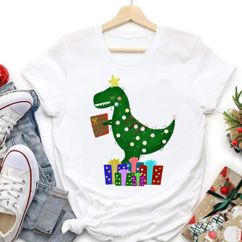 

Women Holiday Merry Christmas Gift Animal Funny Tshirt Graphic T-shirts Happy New Year Clothing Cartoon Festival Top Travel Tee