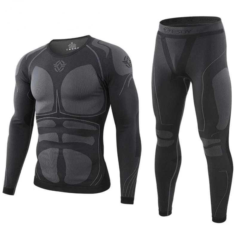 3D Man Motorcycle Thermal Underwear Compression Shirt Pant Suit Tight Winter Sport Lingerie Outdoor Hike Cycling Heated Lingerie