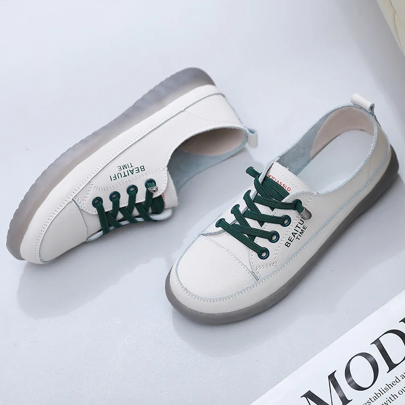 

2022 Leather Soft Bottom White Shoes Women's Non-slip Comfortable Flat Casual Shoes Breathable Perforated Shoes
